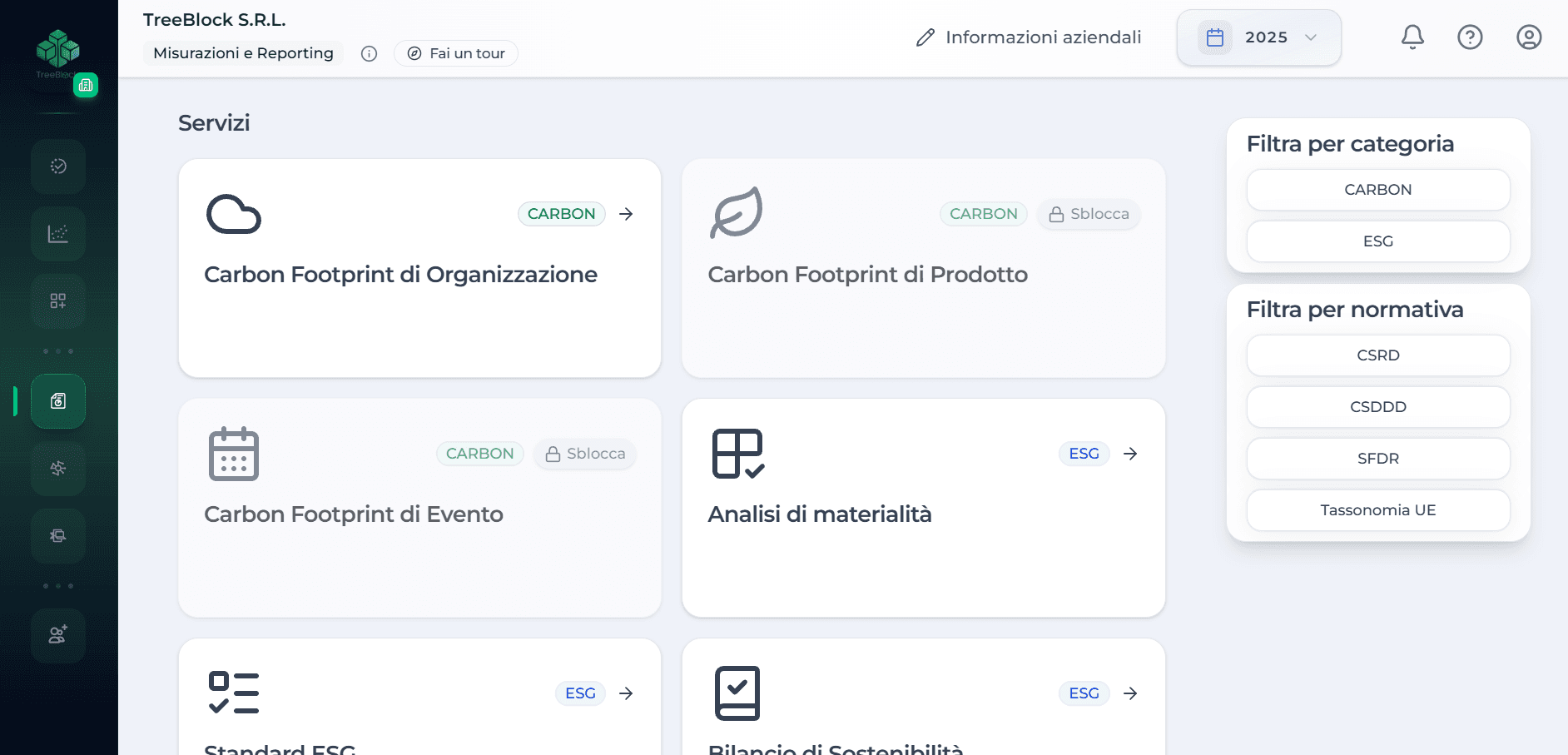 TreeBlock One — interfaccia Measurements & Reporting